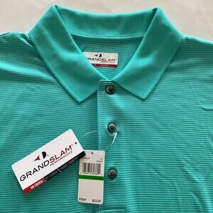 NWT Grand Slam Performance Mens Golf Polo Shirt Sz L Turquoise Striped Outdoor